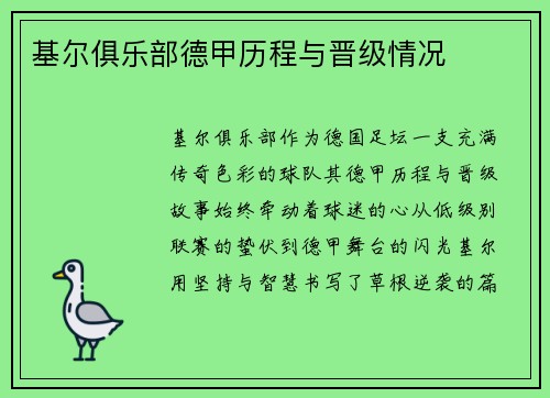 基尔俱乐部德甲历程与晋级情况